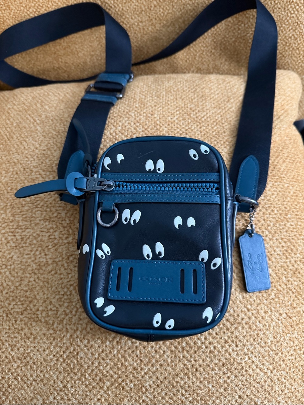 Coach Black and Navy Eyes Print Crossbody Belt Bag